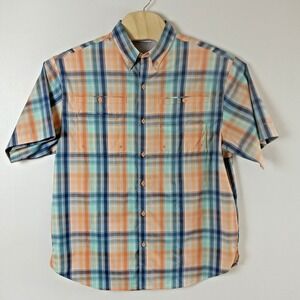 Columbia Mens PFG Super Tamiami Vented Blue Orange Plaid Short Sleeve Shirt - L